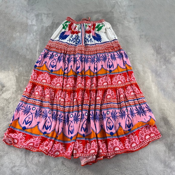 Rose Olive Resort Womens XS Maxi Skirt Boho Tiered Print Smocked Waist Hearts - Picture 6 of 11